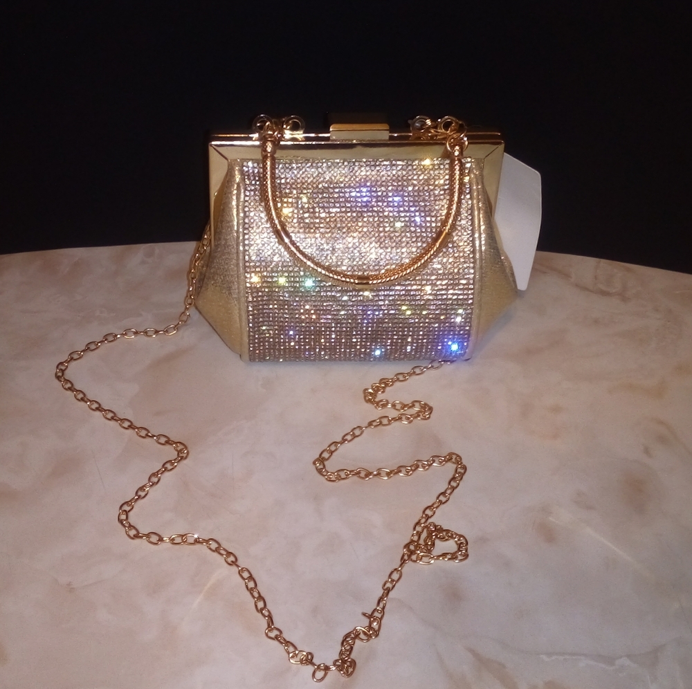 Small Gold & Rhinestone "After 5" Evening Handbag